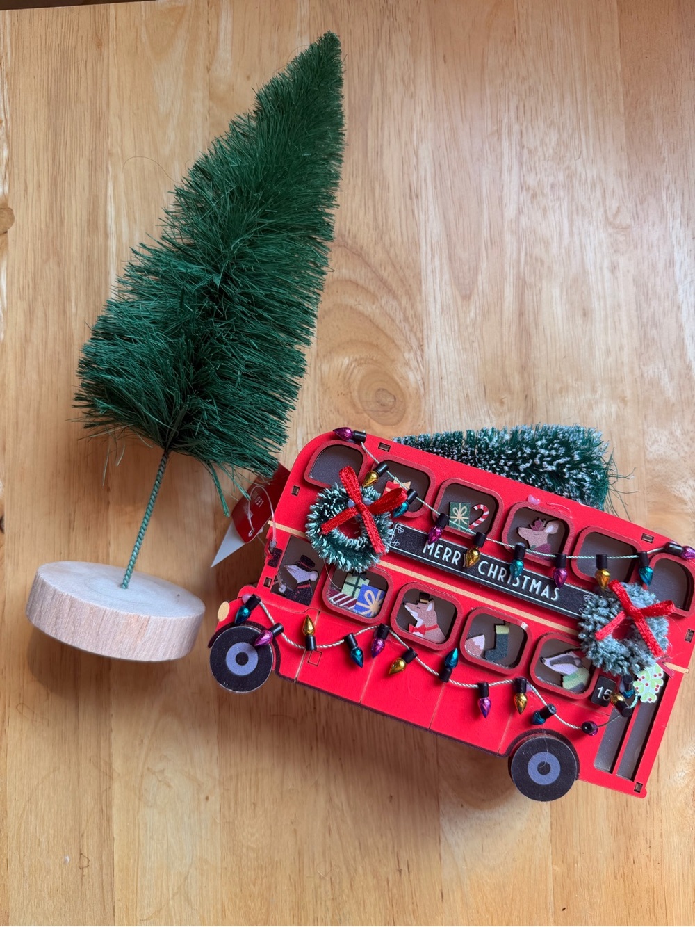 World Market London Christmas Red Bus Decor with Mini Green Tree